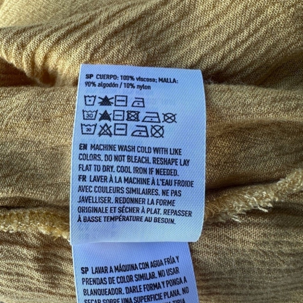 American Eagle lace up yellow mustard ruffles lightweight cotton blend top small - Picture 7 of 11